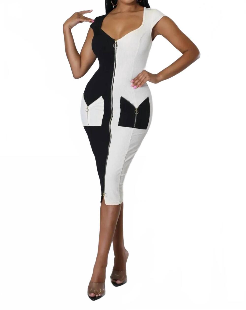 NEW GOOD TIME USA entitled color block sleeveless mini dress in black/taupe